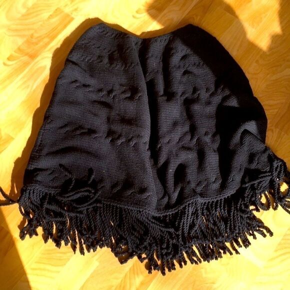 Land’s End Knitted cotton fringe Cable knit oversize Chunky Poncho black onesize - Picture 5 of 6